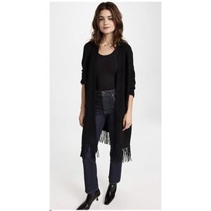 360 Cashmere Millie Black 100% Cashmere Open Front Fringe Cardigan Medium